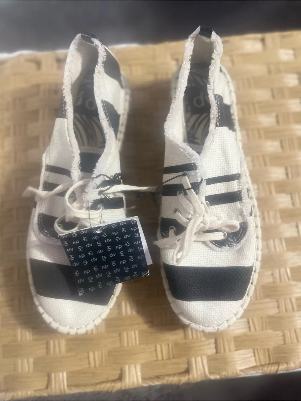 DV by Dolce Vita White and Black Striped Espadrille Sneakers